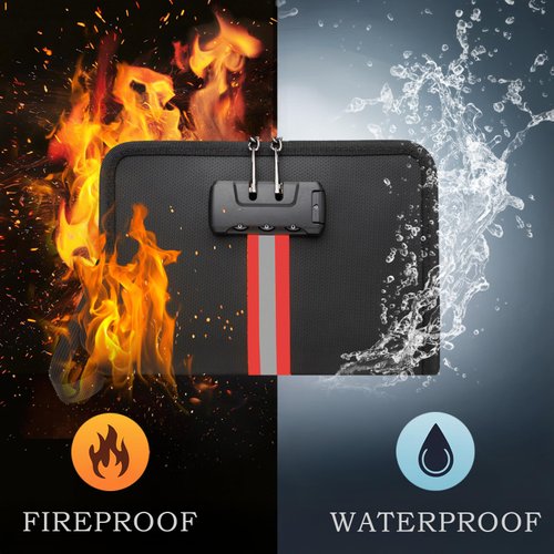 Fireproof Bag with Lock,8"×5"×1.1" Fireproof and Waterproof Money Bag with Zipper,Premium Fiberglass, Fire Safe Storage for Passports, Cash, Valuables,Credit Card