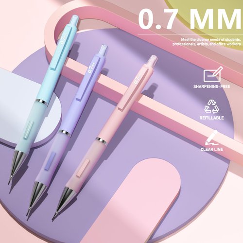 Four Candies Pastel Mechanical Pencil Set - 3PCS 0.7mm Mechanical Pencils with 360PCS HB Lead Refills, 3PCS Erasers and 9PCS Eraser Refills, Cute Pencils for School Drawing & Writing