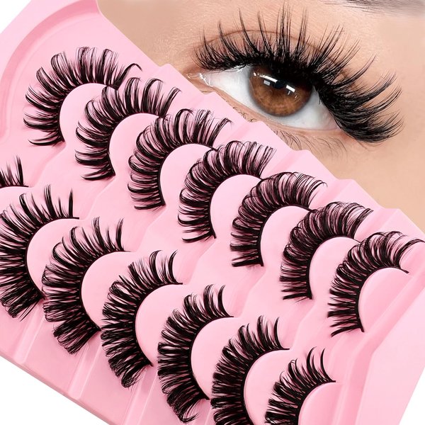7 Pairs Manga Lashes Wet Look 20mm Flu-ffy D Curl Lashes Cat-Eye Lashes Volume Spiky Lashes Wispy Fairy Lashes Faux Mink False Eyelashes Japanese Korean Lashes(SJ01)