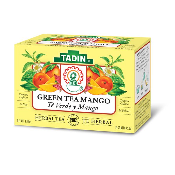 Tadin Mango Green Tea, Contains Caffeine, 24 Bags Per Box, Pack of 6