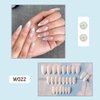 Daisy Press on Nails Medium Almond Fake Nails Full Cover White French tip False Nails with Design Flower Stick on Nails Spring Summer Light Blue Glue on Nails Acrylic Nails for Women Girls Manicure