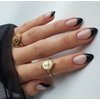 MERVF Almond Press on Nails Medium Black French Tip Fake Nails Glossy Oval Black Glue on False Nails Natural Nails Full Cover Acrylic Nails Press ons