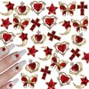 editTime Metal Alloy Nail Charms Rhinestones Kit 3D Gold Silver Stars Butterfly Heart Rose Flower Nail Gems Shiny Crystal Rhinestones Diamonds Jewelry (red-30)
