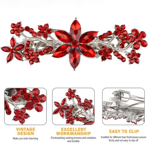 Crystal Hair Barrettes, Rhinestone Flower Hairpins Hair Clips, Sparkly Austrian Hairgrip Hair Headwear Accessories for Women Girls (Red)