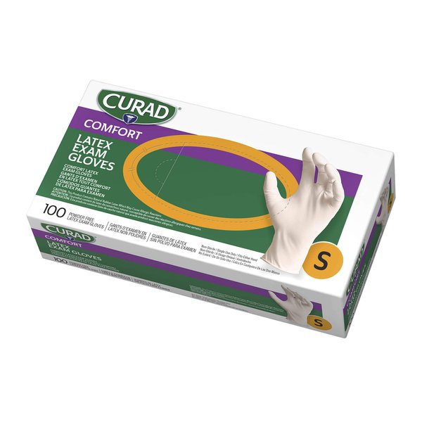 CURAD Comfort Disposable Medical Latex Gloves, Powder-Free, Textured, Small Size - Premium Quality for Healthcare Professionals, 100 Count