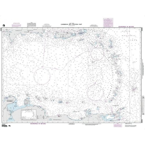 Paradise Cay Publications NGA Chart 25001: Caribbean Sea-Eastern Part; 36 X 47; Traditional Paper