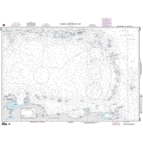 Paradise Cay Publications NGA Chart 25001: Caribbean Sea-Eastern Part; 36 X 47; Traditional Paper