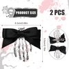 2pcs Skull Hand Hair Clips with Bowknot, Silver Black Halloween Hair Clips Skeleton Hand Barrettes Bone Claw Hairpins Gothic Hair Accessories for Horror Party Decoration Cosplay Costume