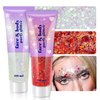 Body Glitter Gel, 2 Jars Holographic Chunky Glitter Makeup for Body, Hair, Face, Nail, Lip, Eyeshadow, 120ml Long Lasting Iridescent Chunky Glitter for Concert Festival Rave (White & Red)