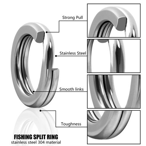 Fishing Split Rings Stainless Steel High Strength Flattened Hyper Wire Fishing Lure Rings Terminal Tackle Connector Jigging Trolling Split Rings Fishing