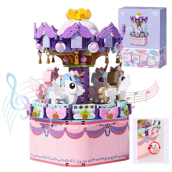 RIXINC Rotating Carousel Model Building Sets with Music Box, Girls Toys 6 7 8 9 10 11 12 13 14 Years Old and up, Toys for Girls Christmas and Birthday Gifts for Adults and Kids (874pcs)