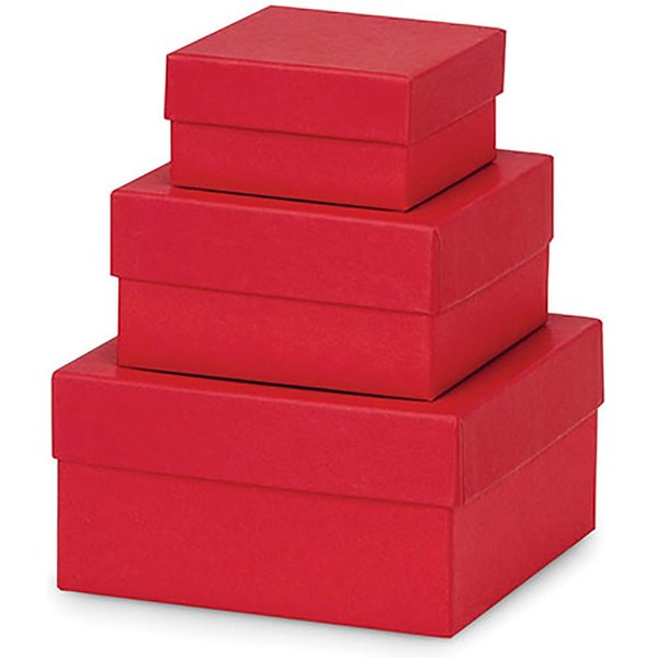 Made in USA Recycled Paper Kraft Boxes – 3.25”, 4.25” & 5.25” – Nested Squared Boxes with Lids (Small Set of 3 - Wild Cherry Red)