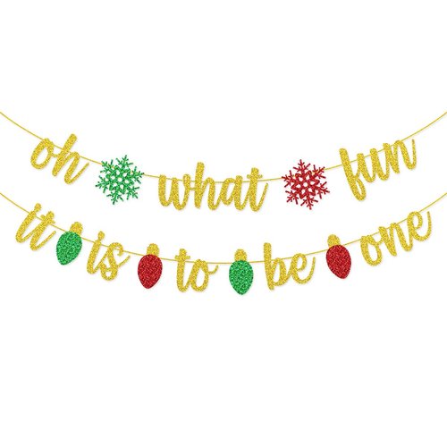 Oh What Fun It Is To Be One Banner Pre-strung for Christmas First 1st Birthday Party Supplies Decorations