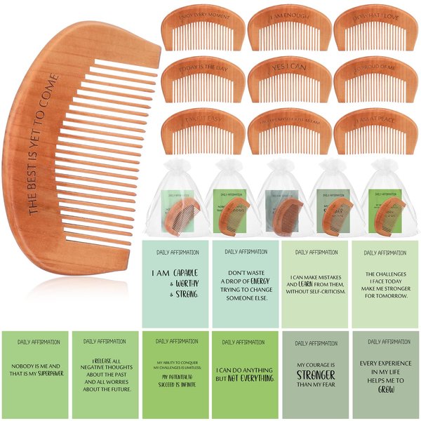 Yiyiring 20 Sets Affirmation Gifts Bulk Birthing Comb for Labor Pain with Affirmation Cards Bags Wooden Engraved Birth Comb Stress Relief Gift for Women Self Care Gift Gender Reveal Neutral Favor
