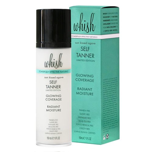 Whish Beauty Self Tanner - Sunless Tanning Lotion for Face & Body - Moisturizes with Shea Butter, Mango Butter, & Aloe - For All Skin Tones - Paraben & Sulfate Free, 5 fl oz (Sun Kissed Agave)