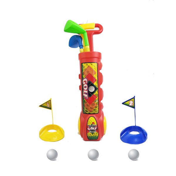 Maggie Indoor Outdoor Complete Kids Golf Set with Clubs, Balls, Flags, and Trolley - Fun Creative Sports Toy for Boys and Girls Ages 3-12, Medium, Red