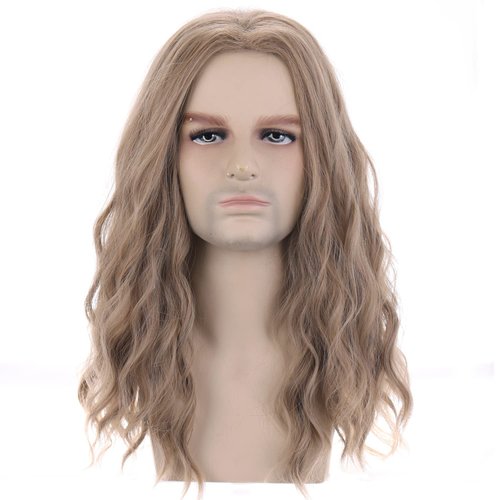 RightOn Blonde Wig for Men Long Curly Wig Ash Blonde Wigs for Men Cosplay Party Halloween Wig with Wig Cap