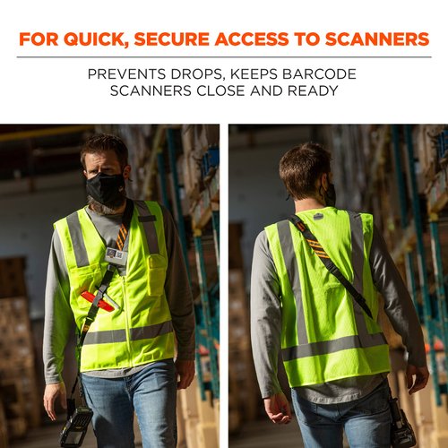 Ergodyne Squids 3137 Barcode Scanner Padded Harness, Sling Style, Tethering Lanyard for Bar Code Scanners , Black