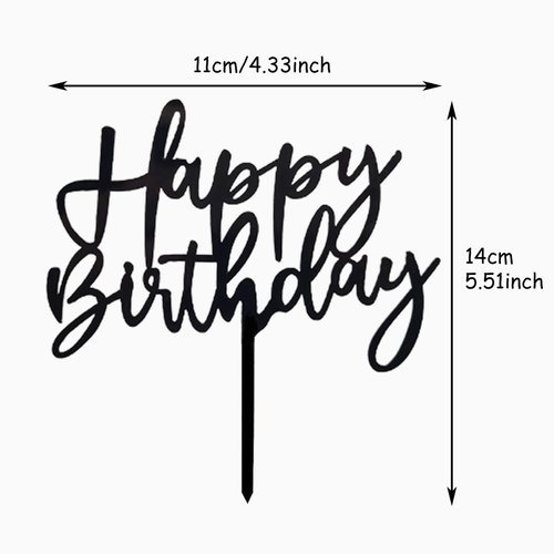 ZHENGYE Set of 1 Black Acrylic Happy birthday Cake Topper And 5 pcs silvery Star Cupcake Topper Cake Decoration Supplies for Baby Shower Birthday Decorations(Black 2)