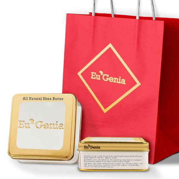 Eu'Genia Extra Strength Shea Butter Gift Set – Two 6oz Unscented Tins with Bag, Gift Note & Tissue Paper – Intensive Moisturizing & Nourishing Shea Butter