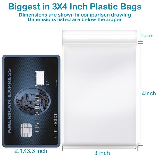 3''x 4'', (Pack of 100) Small Plastic Bags,2 MIL Thick Poly Zipper Lock Bags Clear for Photo, Jewelry, Bakery, Treats, Travel, Storage, Packaging & Shipping.PP Resealable