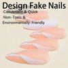 Medium Almond Press on Nails Matte Fake Nails With White & Glitter Line Designs Glitter False Nails White Full Cover Stick on Nails Acrylic Artificial Nails for Women Girls Glue on Nails 24Pcs