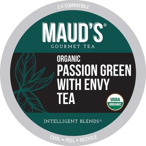Maud's Organic Green Tea Passion (Passion Green With Envy Tea), 24ct. Solar Energy Produced Recyclable Single Serve Organic Green Tea Pods – 100% Organic Green Tea California Blended, KCup Compatible