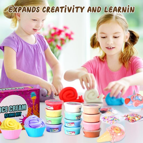 10Pack Ice Cream Soft Slime Making Kit，Stretchy and Non-Sticky, Butter Slime Stress Relief Toy for Kids Partys, Easter Egg Filling Stuffers,Valentine Party Favors.