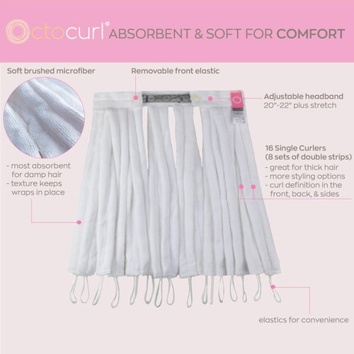 Octocurl Heatless Curls Headband - Overnight Hair Curlers and Rollers for Long Hair (Microfiber - White)