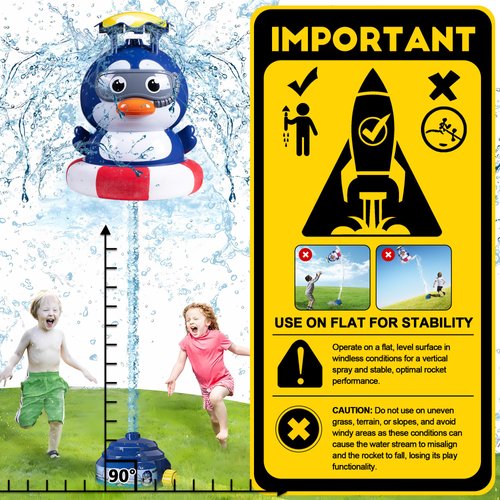 ROHSCE Water Rocket Sprinkler for Kids - Outdoor Games Yard Sprinkler Toy - Water Toys Splash Kids Sprinkler, Summer Fun Sprinkler Rocket for Toddler Ages 3+ Gift Ideas (Penguin)