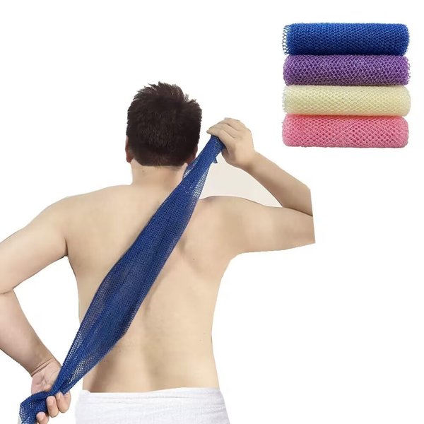 4 Pack Bath Sponge Net, Exfoliating Body Scrubber，Back Scrubber for Shower,Body Scrubber Exfoliator to Enjoy Shower（Pink&Blue&Purple&Beige)