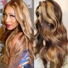 VJOJKMNK Honey Blonde Lace Front Wig Human Hair 13x6 HD Lace 4/27 Highlight Ombre Lace Front Wigs Human Hair Pre Plucked With Baby Hair 180% Density Body Wave Human Hair Wigs For Black Women 26inch