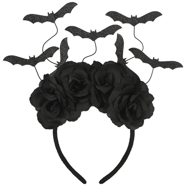 iSpralo Halloween Headband Black Bats Headband Black Rose and Bat Headband Halloween Costume Accessory (Black)