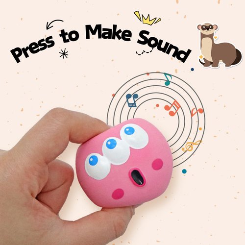 TTMIMIK Ferret Rubber Squeaker Toy Balls Latex Puppy Cat Toy Lovely Interactive Play Tough Teething Toys Big Eyes Printed Ball Washable 4 Pack (4 Pcs)