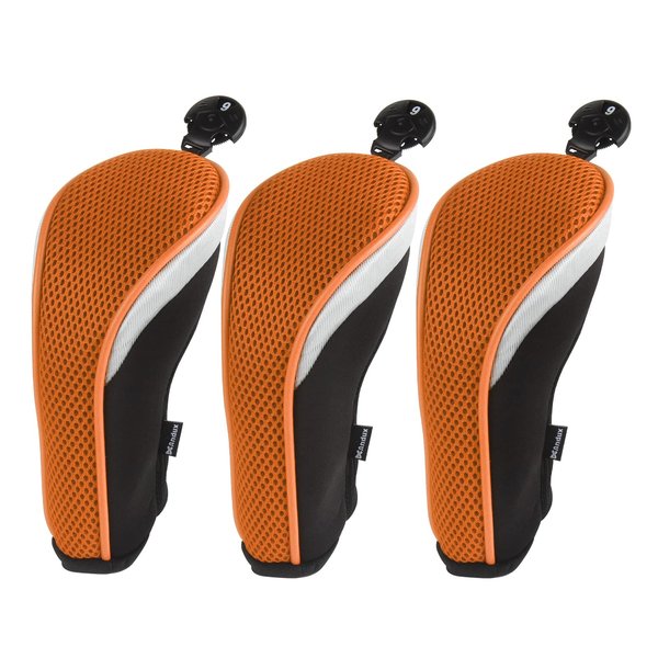 Andux Golf Hybrid Club Head Covers, Nylon-Mesh, Black/Orange with Dial No. Tag (Pack of 3)