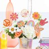 18 PCS Hippie Party Centerpiece Sticks Dasiy Bus 60s Retro Boho Peace Sign Hand Butterfly Two Groovy Table Flower Centerpieces Sticks for Hippie Two Groovy Carnival Theme Birthday Party Supplies