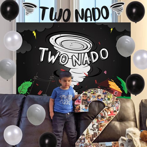 Sursurprise Tornado Birthday Party Decorations, Twonado 2nd Second Birthday Party Supplies, TWO NADO Backdrop Banner Cake Topper Balloons for 2 Years Old Boys Girls