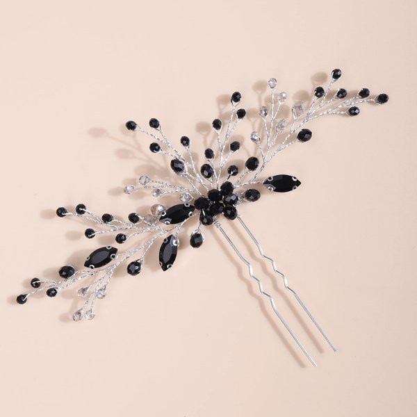 Rumtock Black Crystal Beads Long Hair Pins for Women Girls Hair Piece Hair Styling Jewelry for Wedding (Black)