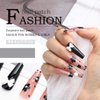 Aksod Cute Long Coffin Press on Nails Black Glossy Fake Nails Design Flower Bow French False Nails Tips Ballerina Full Cover Halloween Artificial Stick on Nails for Women and Girls 24Pcs (Style C)