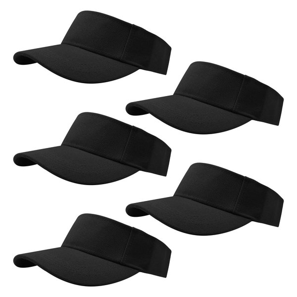 Rbenxia 5 Pieces of Black Adjustable Sport Visors Sun Visor Hats Cap Visors for Women and Men