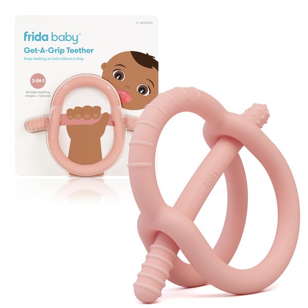 Frida Baby Get-A-Grip BabyTeether for Teething Relief: 100% Food-Grade Silicone Teething Toys for Baby 0-6, 12, 18 Months Infant, BPA-Free, PVC-Free, Baby Stocking Stuffers - Pink