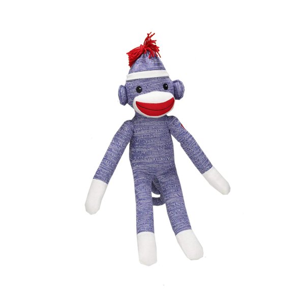 Plushland Adorable Blue Sock Monkey, The Original Traditional Hand Knitted Stuffed Animal Puppet 20 Inches