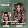 Ugeat Clip in Hair Extensions Human Hair Dark Brown Balayage Ash Brown 22 Inch Remy Human Hair Extensions Clip in Real Natural Hair Extensions 7pcs 120g(105g Hair+15g Clips)