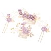 NUOBESTY 4Pcs Wedding Hair Clip Comb Handmade Bridal Hair Clip Pearl Floral Leaf Hair Accessories for Women Wedding (Purple)