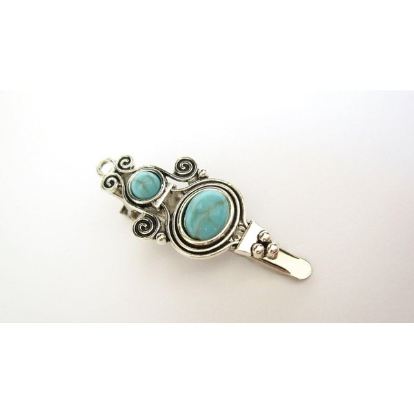 Generic Small turquoise blue stone tribal design metal alligator hair clip fine thin