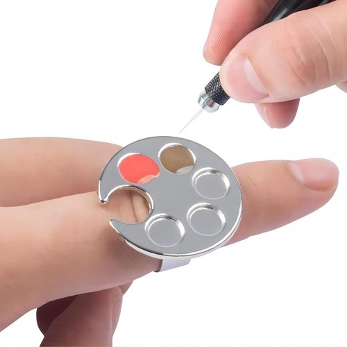 Silver Mini Manicure Palette Metal Paint Palette Finger Rings Nail Art Tools Makeup Palettes