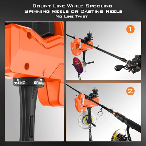 KastKing Fishing Line Spooler & 5’’ Braid Scissors - W/Line Counter, Patented Accessories, Portable, Fishing Gears Gifts for Men, Compact, for Spinning & Casting Reels - No Line Twist, Orange