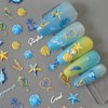 5D Embossed Seashell Starfish Nail Art Stickers - Self Adhesive Seashell Starfish Nail Decals Summer Nail Stickers Supplies Blue Marine Life Theme Design Nail Art Stickers for Women DIY Nail Salons