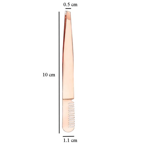 2 Pieces Multifunctional Eyebrow Tweezers with Eyebrow Comb False Eyelashes Applicator Tool Makeup Grooming Tool for Eyebrows or Facial Hair（Rose Gold）