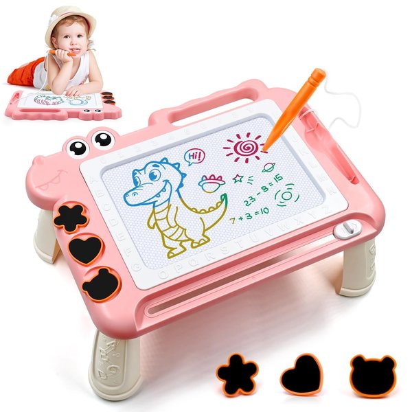 AiTuiTui Magnetic Drawing Board Toddler Toys with Legs for 2 3 Year Old Girls Boys, Sketch Writing Doodle Pad Age 2-4 Travel Games, Educational Learning Kids Toys for Toddlers Birthday (Pink)